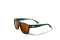 Green sunglasses with brown lenses on a white background
